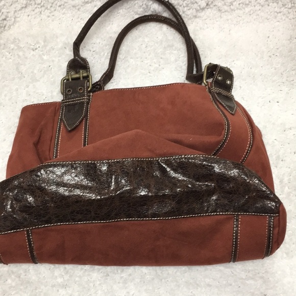 EMILIE M. Faux Suede Rust & Brown Tote Bag - Picture 7 of 7
